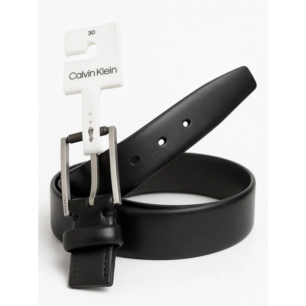 Calvin Klein Mens Black Leather Dress Belt Size 30 Gunmetal Buckle 75526 NEW